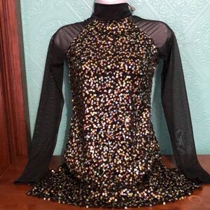 Beautiful, sequin sparkler! Silver, gold & black dance costume.
